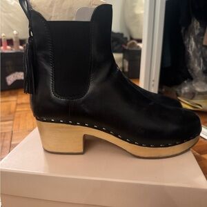 Loeffler Randall Black Leather Clog Booties